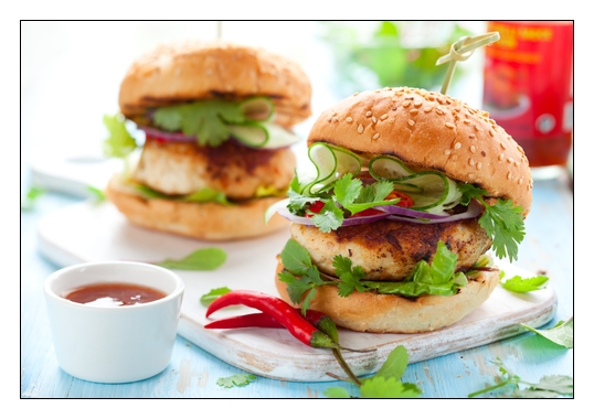 Chicken and Tomato Relish Burgers on Seeded Bun