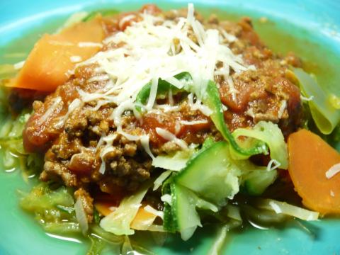 Lean Spaghetti Bolognaise Over Steamed Veg