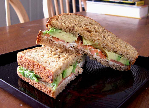 Salmon and Avocado Dark Rye Sandwich
